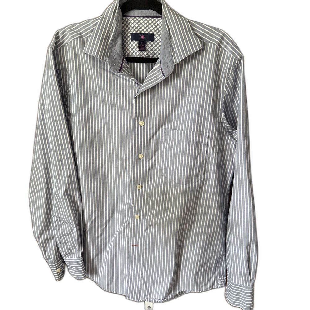 Egara Cloud Blue/white Stripes Long Sl 100% Cotton Shirt L 16/16.5 Pocket Men's